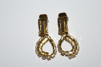 +MBA #E50-254   "Vintage Gold Tone Opal Colored Rhinestone Drop Earrings"