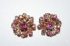 +MBA #E50-240   "Vintage Gold Tone Pink AB Crystal Rhinestone Earrings"