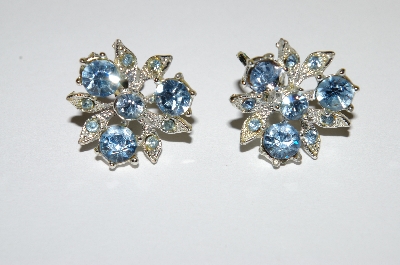+MBA #E50-217   "Vintage Silvertone Blue Crystal Rhinestone Earrings"