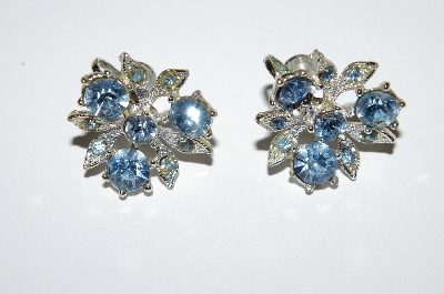 +MBA #E50-217   "Vintage Silvertone Blue Crystal Rhinestone Earrings"
