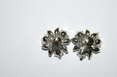 +MBA #E50-217   "Vintage Silvertone Blue Crystal Rhinestone Earrings"