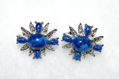 +MBA #E50-364   "Sarah Coventry  Silvertone Blue Stone Earrings"
