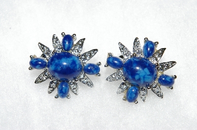 +MBA #E50-364   "Sarah Coventry  Silvertone Blue Stone Earrings"