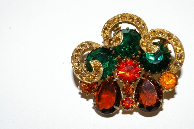 **MBA #E50-233   "Vintage Goldtone Glass & Crystal Rhinestone Mulit Colored Pin"