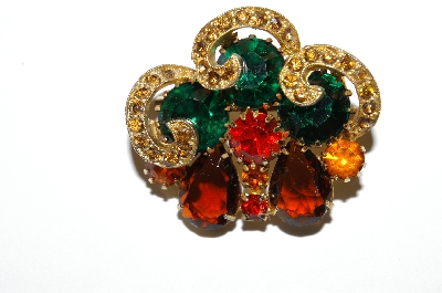 **MBA #E50-233   "Vintage Goldtone Glass & Crystal Rhinestone Mulit Colored Pin"