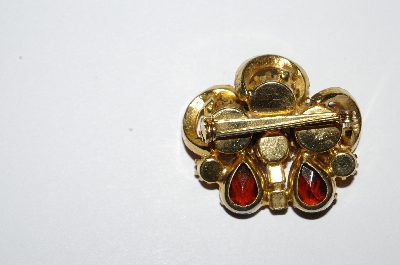 **MBA #E50-233   "Vintage Goldtone Glass & Crystal Rhinestone Mulit Colored Pin"