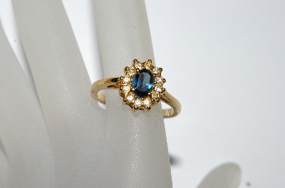 **MBA #E50-460   "Vintage Gold Plated Blue & Clear Crystal Ring"