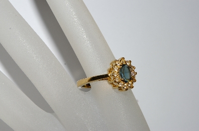 **MBA #E50-460   "Vintage Gold Plated Blue & Clear Crystal Ring"