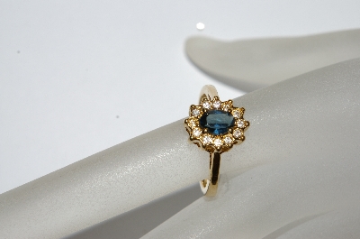 **MBA #E50-460   "Vintage Gold Plated Blue & Clear Crystal Ring"