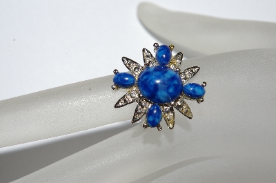 +MBA #E50-408   "Sarah Coventry Silvertone Blue Stone Ring"
