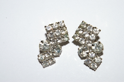 +MBA #E50-268   "Vintage Silvertone Clear Crystal Rhinestone Earrings"