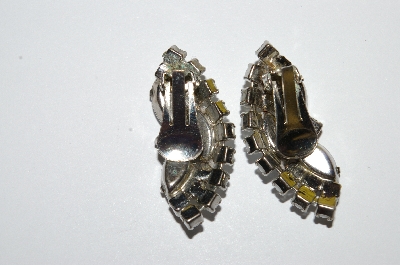 +MBA #E50-279   "Vintage Silvertone White Milk Glass & Clear Crystal Rhinestone Earrings"
