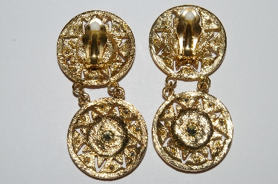 +MBA #E50-250   "Vintage Gold Tone Multi Colored Acrylic Rhinestone Earrings"