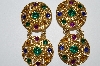+MBA #E50-250   "Vintage Gold Tone Multi Colored Acrylic Rhinestone Earrings"