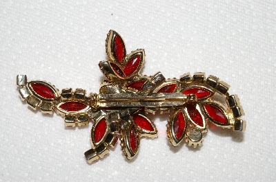 +MBA #E52-061   "Juliana  Goldtone Red Glass & Pink Rhinestone Brooch"