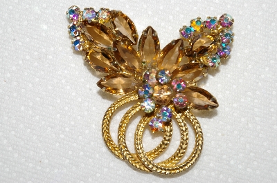 +MBA #E52-054   "Juliana  Goldtone Glass Stone & AB Crystal Rhinestone Fancy Brooch"