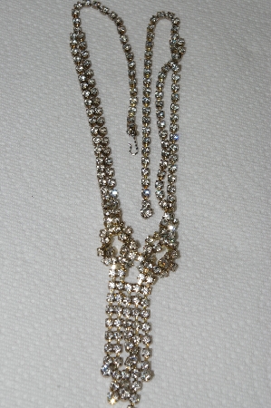 +MBA  #E52-089  "Vintage Silvertone Fancy Clear Crystal Rhinestone Necklace"