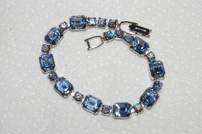 +MBA #E52-202   "Weiss Rodium Plated Blue & Blue AB Crystal Rhinestone Bracelet"