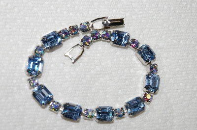 +MBA #E52-202   "Weiss Rodium Plated Blue & Blue AB Crystal Rhinestone Bracelet"