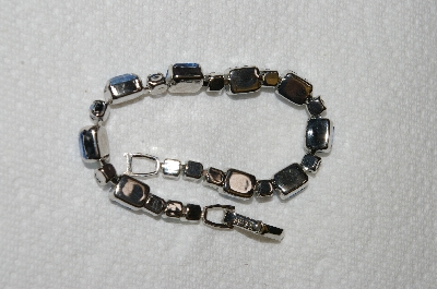 +MBA #E52-202   "Weiss Rodium Plated Blue & Blue AB Crystal Rhinestone Bracelet"
