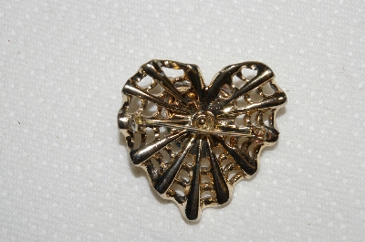 **MBA #E52-108   "Vintage Gold Plated Multi Colored Rhinestone & Faux Pearl Fancy Heart Pin"