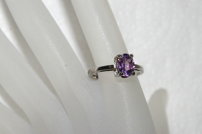 **MBA #E52-041   "Older Silver Plated Oval Cut Amethyst Ring"