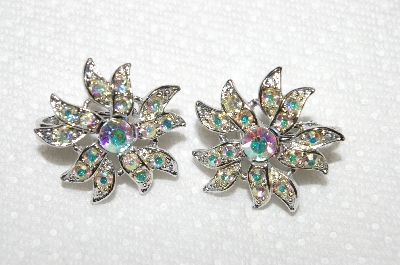 +MBA #E52-121   "Sarah Coventry Silvertone AB Crystal Rhinestone Earrings"