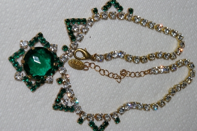 +MBA #E52-147  "Lilien Green & Clear Crystal Rhinestone Necklace"