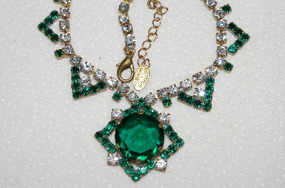+MBA #E52-147  "Lilien Green & Clear Crystal Rhinestone Necklace"