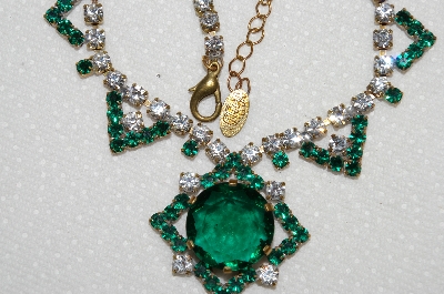 +MBA #E52-147  "Lilien Green & Clear Crystal Rhinestone Necklace"