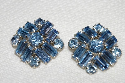 +MBA #E52-111   "Vintage Silvertone Blue Crystal Rhinestone Earrings"