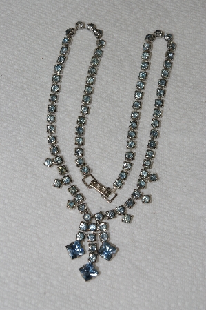 +MBA #E52-190   "Vintage Silvertone Blue Rhinestone Chocker "
