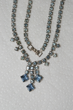 +MBA #E52-190   "Vintage Silvertone Blue Rhinestone Chocker "
