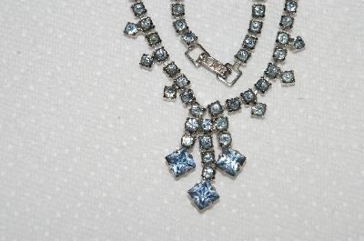 +MBA #E52-190   "Vintage Silvertone Blue Rhinestone Chocker "