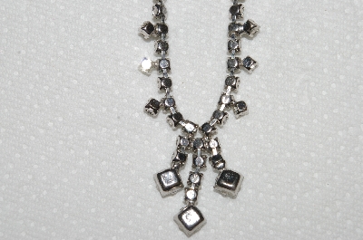 +MBA #E52-190   "Vintage Silvertone Blue Rhinestone Chocker "