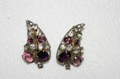 +MBA #E52-094   "Vintage Sterling Purple & Clear Glass Grape Cluster Earrings"