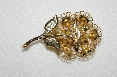 **MBA #E52-128   "Vintage Gold Plated Pink Crystal Rhinestone Flower Pin"