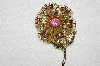 **MBA #E52-128   "Vintage Gold Plated Pink Crystal Rhinestone Flower Pin"