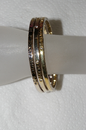 +MBA #E52-210   "Older Guess Set Of 3 Silverplated Motivational Crystal Rhinestone Bangle Bracelets"