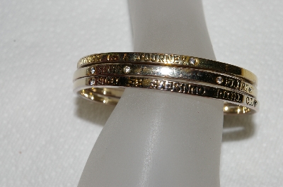 +MBA #E52-210   "Older Guess Set Of 3 Silverplated Motivational Crystal Rhinestone Bangle Bracelets"