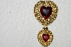 **MBA #E52-135   "Vintage Gold Plated Acrylic Stone Double Heart Pin"
