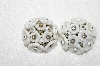 +MBA #E52-025   "Vintage White Milk Glass Flowers & Clear Rhinestone Clip On Earrings"