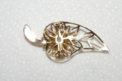 **MBA #E52-170   "Vintage Gold Tone Delicate Lavender Crystal Rhinestone Leaf Pin"