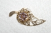 **MBA #E52-170   "Vintage Gold Tone Delicate Lavender Crystal Rhinestone Leaf Pin"