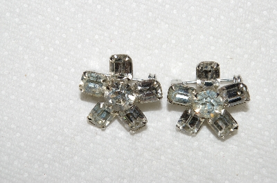 **MBA #E52-016   Vintage Set Of 2 Matching Clear Crystal Small Rhinestone Pins"