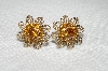 +MBA #E52-187   "Vintage Gold Tone Citrine Colored Rhinestone Filigree Earrings"