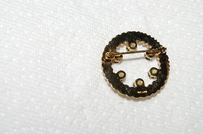 +MBA #E52-260   "Anson Multi Colored Rhinestones Gold Filled Round Pin"