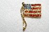 **MBA #E52-241   "Vintage Gold Plated Red, White & Blue Crystal Rhinestone Flag Pin"