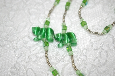 +MBA #6517  "Green Hand Carved Fiber Optic Bears"