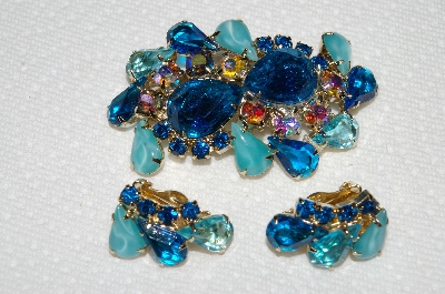 +MBA #E52-077   "Juliana Gold Tone Glass, Acrylic & Crystal Rhinestone Pin & Earring Set"